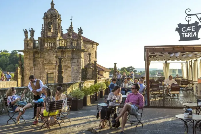 Framed Print : Cafe on the terrace in central square, Santiago de Compestela, Galicia, Spain
