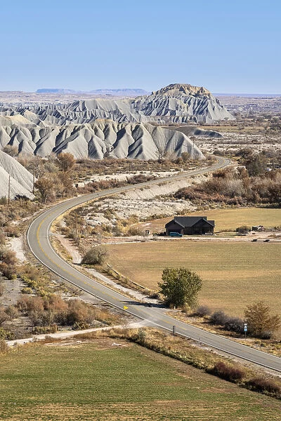 Caineville Badlands next to Utah State Route 24, Caineville, Utah, Western United States