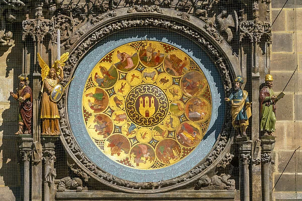 Calendar dial representing month on Astronomical clock at Old Town Square, Prague