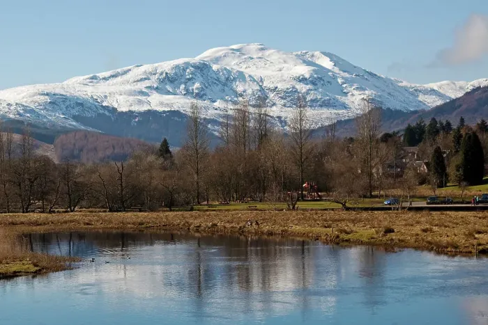 Framed Print : Callander, Scotland. A view of Ben Ledi over the River Teith Framed Print : Callander, Scotland. A view of Ben Ledi over the River Teith