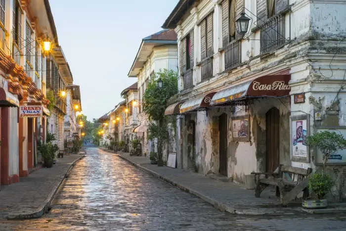 Framed Print : Calle Crisologo at dawn, Vigan City, Ilocos Sur, Ilocos Region, Philippines
