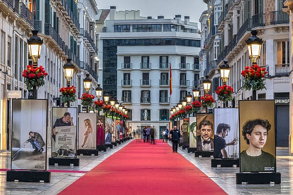 Calle Marques de Larios street adorned with red carpet for the Malaga Spanish Film