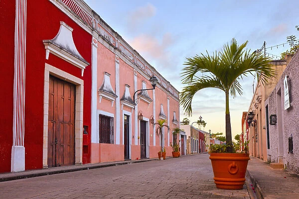 The 'Calzada de los Frailes' street at sunrise, Valladolid, Yucatan, Mexico