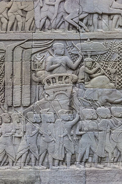 Cambodia, Angkor, Angkor Thom, Bayon Temple, temple bas-relief