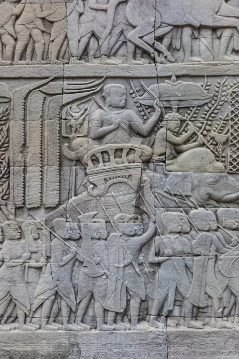 Framed Print : Cambodia, Angkor, Angkor Thom, Bayon Temple, temple bas-relief Framed Print : Cambodia, Angkor, Angkor Thom, Bayon Temple, temple bas-relief