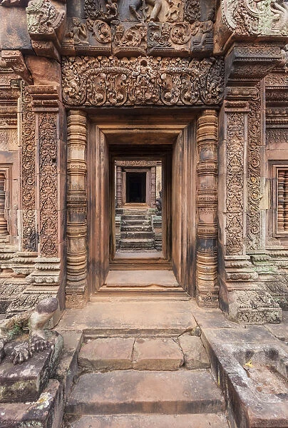 Cambodia, Angkor, Banteay Srei Temple, temple detail