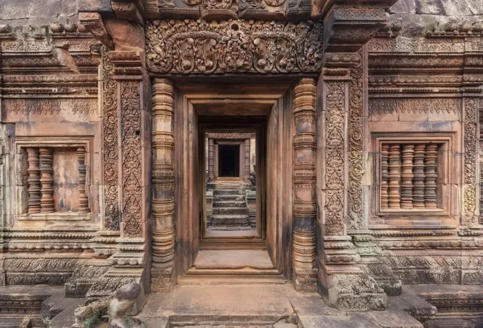 Framed Print : Cambodia, Angkor, Banteay Srei Temple, temple detail Framed Print : Cambodia, Angkor, Banteay Srei Temple, temple detail