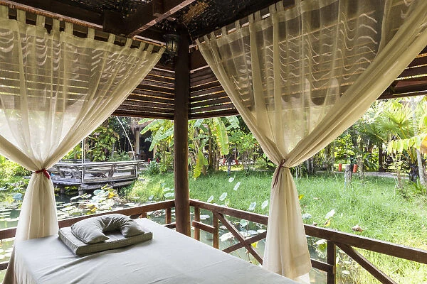 Cambodia, Battambang, Wat Kor Village, garden spa, massage area