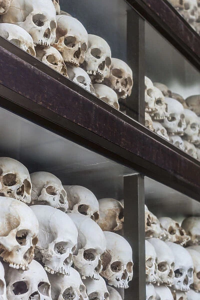 Cambodia, Phnom Penh, The Killing Fields of Choeung Ek, Memorial Stupa filled with