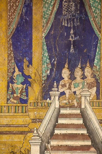Cambodia, Phnom Penh, Royal Palace, Silver Pagoda, Frescoes paintings in the courtyard