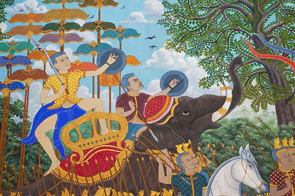 Cambodia, Phnom Penh, The Royal Palace, Wall Murals in the Museum of the White Elephant