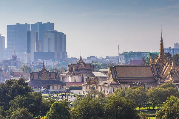 Cambodia, Phnom Penh, Royal Palace and Silver Pagoda, elevated view