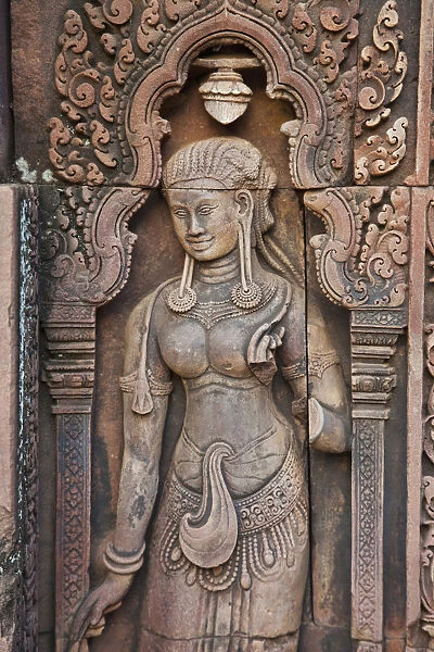 Cambodia, Siem Reap, Angkor, Banteay Srei Temple, Relief Carving