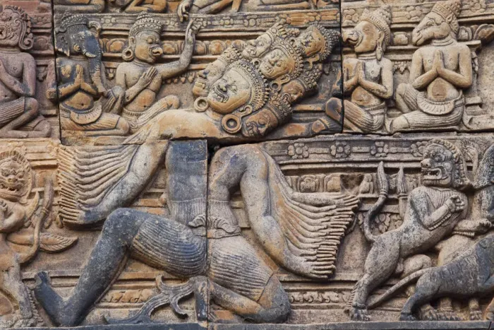 Framed Print : Cambodia, Siem Reap, Angkor, Banteay Srei Temple, Relief Carving Framed Print : Cambodia, Siem Reap, Angkor, Banteay Srei Temple, Relief Carving