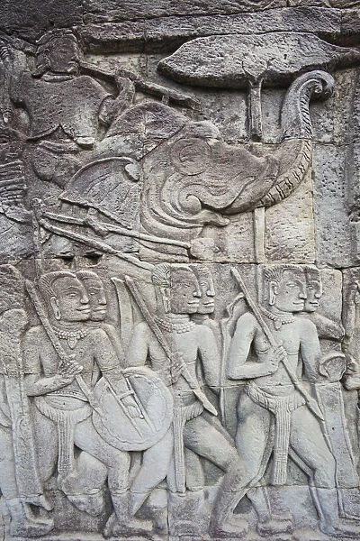 Cambodia, Siem Reap, Angkor Thom, Bayon Temple, Relief depicting the Ramayana Epic