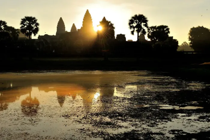 Framed Print : Cambodia, Siem Reap, Angkor Wat temple at sunrise