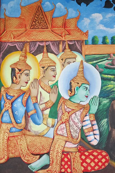 Cambodia, Siem Reap, Preah Prohmrath Monastery, Wall Murals depicting Buddhist Devotees