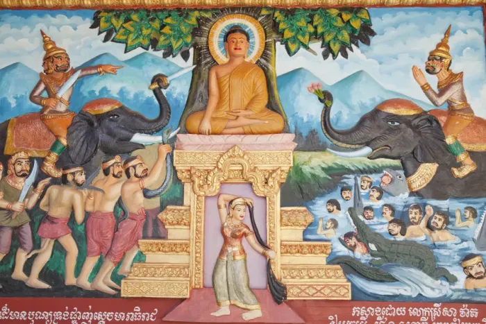 Framed Print : Cambodia, Siem Reap, Preah Prohmrath Monastery, Wall Murals depicting the Teachings Framed Print : Cambodia, Siem Reap, Preah Prohmrath Monastery, Wall Murals depicting the Teachings