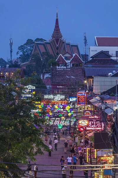 Cambodia, Siem Reap, Pub Street area, dusk