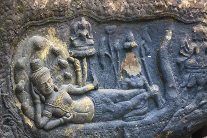 Framed Print : Cambodia, Temples of Angkor (UNESCO site), Kbal Spean, riverbed carving of reclining Framed Print : Cambodia, Temples of Angkor (UNESCO site), Kbal Spean, riverbed carving of reclining