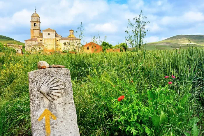 Framed Print : Camino Marker, Colegiata de Nuestra Senora del Manzo, Castrojeriz, Jakobsweg, Camino de Santiago, Castilla & Leon, Spain Framed Print : Camino Marker, Colegiata de Nuestra Senora del Manzo, Castrojeriz, Jakobsweg, Camino de Santiago, Castilla & Leon, Spain
