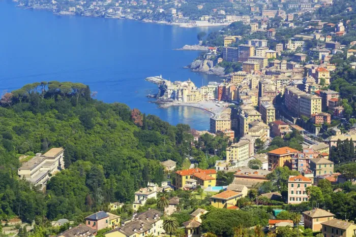 Framed Print : Camogli fishiing village and Gulf of Paradise, elevated view, Camogli, Liguria, Italy Framed Print : Camogli fishiing village and Gulf of Paradise, elevated view, Camogli, Liguria, Italy