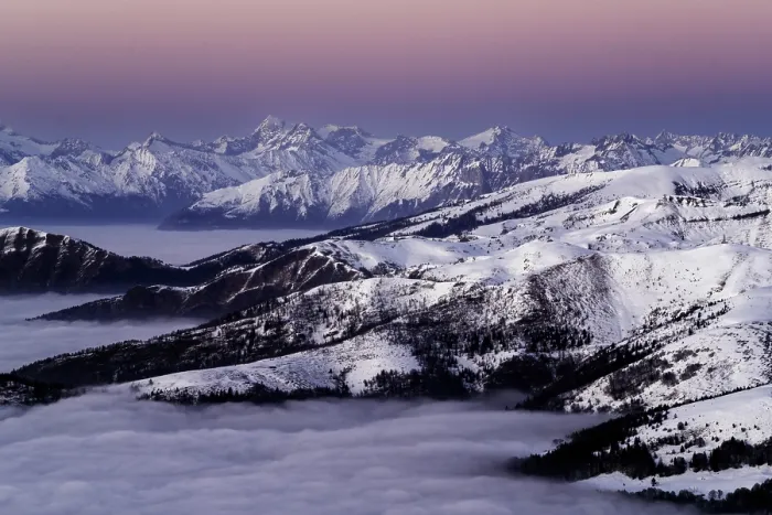 Framed Print : Camonica Valley and Adamello Group photographed from Monte Guglielmo in a winter sunset, Brescia province in Lombardy district, Italy