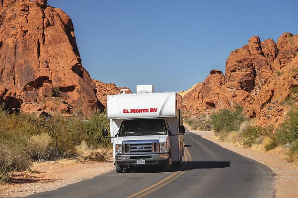 Camper van in Valley of Fire State Park, Nevada, USA