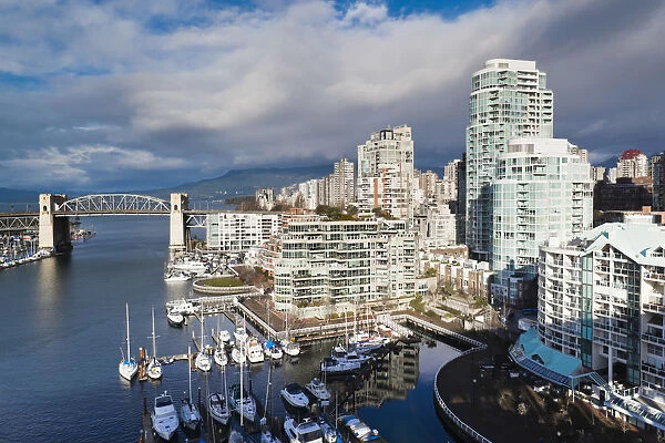 Canada, British Columbia, Vancouver, elevated view of buildings by Granville Island