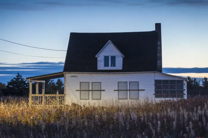 Framed Print : Canada, New Brunswick, Acadian Peninsula, Miscou Island, old house, dusk