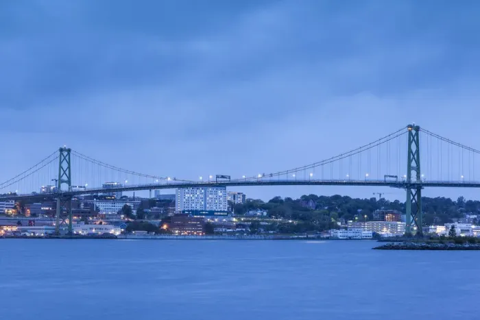 Framed Print : Canada, Nova Scotia, Halifax, Angus L. MacDonald Bridge, dusk Framed Print : Canada, Nova Scotia, Halifax, Angus L. MacDonald Bridge, dusk