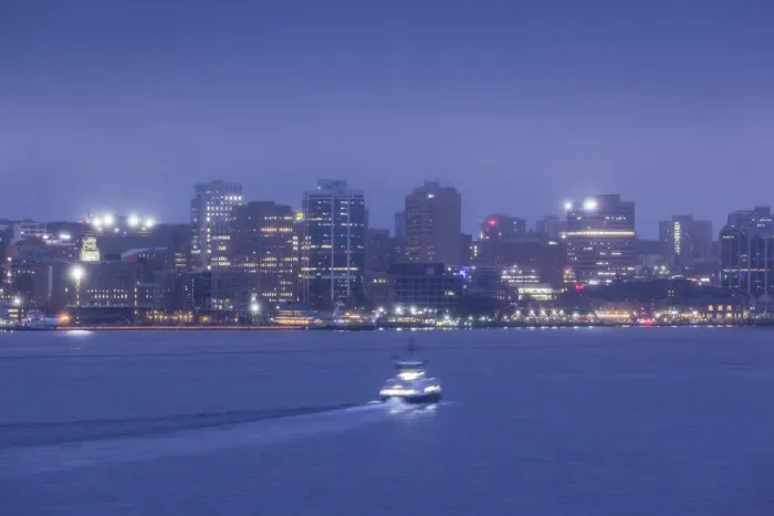Framed Print : Canada, Nova Scotia, Halifax, Halifax city skyline from Dartmouth, dawn