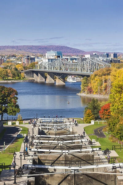 Canada, Ontario, Ottowa, capital of Canada, Rideau Canal locks at the Ottawa River