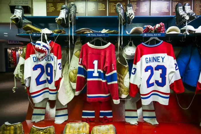 Framed Print : Canada, Ontario, Toronto, Hockey Hall of Fame, locker room of the Montreal Canadiens Framed Print : Canada, Ontario, Toronto, Hockey Hall of Fame, locker room of the Montreal Canadiens