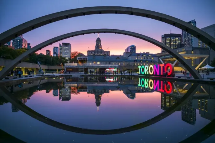 Framed Print : Canada, Ontario, Toronto, Toronto Sign in Nathan Phillips Square by the City Hall, dusk Framed Print : Canada, Ontario, Toronto, Toronto Sign in Nathan Phillips Square by the City Hall, dusk