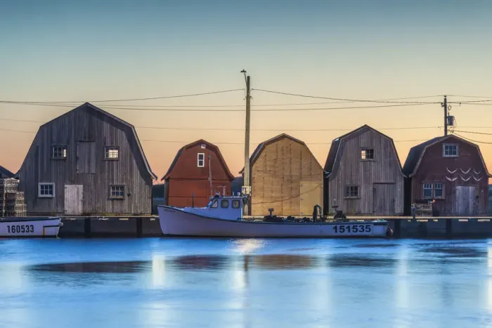 Framed Print : Canada, Prince Edward Island, Malpeque, small fishing harbor, dawn Framed Print : Canada, Prince Edward Island, Malpeque, small fishing harbor, dawn