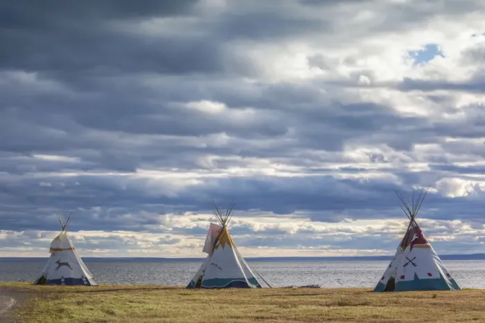 Framed Print : Canada, Quebec, Gaspe Peninsula, Gesgapegiag, Mic-Mac First Nations tee-pees by Framed Print : Canada, Quebec, Gaspe Peninsula, Gesgapegiag, Mic-Mac First Nations tee-pees by