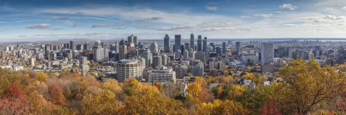 Framed Print : Canada, Quebec, Montreal, elevated city skyline from Mount Royal, autumn