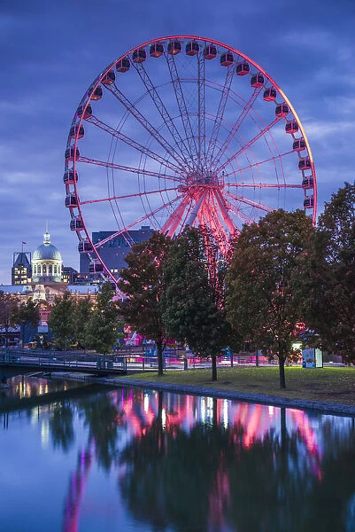 Canada, Quebec, Montreal, The Old Port, The Montreal Observation Wheel, dusk