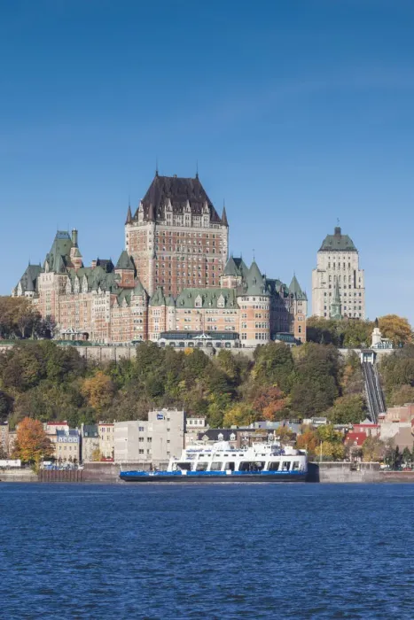 Framed Print : Canada, Quebec, Quebec City, Chateau Frontenac Hotel and Levis ferry on the St Framed Print : Canada, Quebec, Quebec City, Chateau Frontenac Hotel and Levis ferry on the St