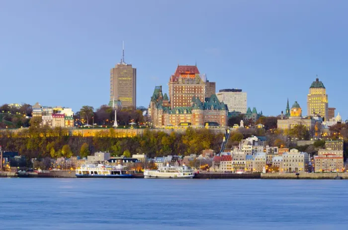Framed Print : Canada, Quebec, Quebec City, Vieux Quebec or Old Quebec across Saint Lawrence River
