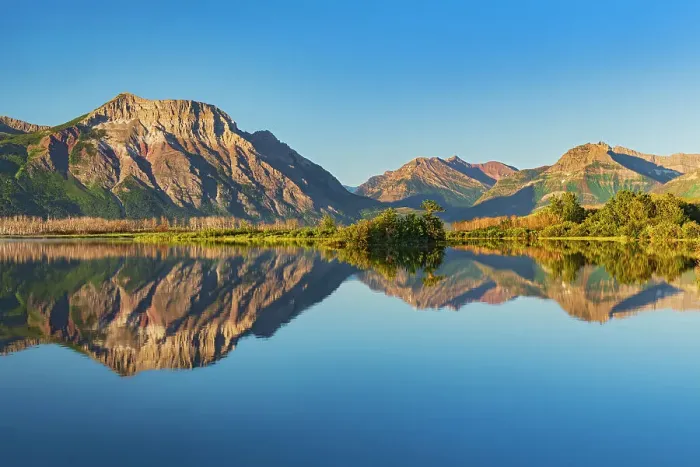 Framed Print : Canadian Rocky Mountains (Vimy Peak on the left) reflected in Lower Waterton Lake Waterton Lakes National Park, Alberta, Canada