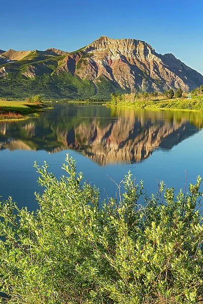 Canadian Rocky Mountains and Vimy Peak reflected in Lower Waterton Lake Waterton Lakes National Park, Alberta, Canada