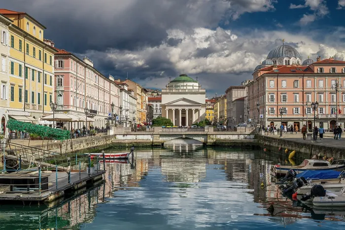 Framed Print : Canal Grande (Grand Canal) with Sant'Antonio Taumaturgo Church in the background, Trieste, Friuli-Venezia Giulia, Italy Framed Print : Canal Grande (Grand Canal) with Sant'Antonio Taumaturgo Church in the background, Trieste, Friuli-Venezia Giulia, Italy