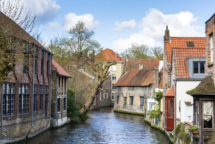 Framed Print : Canalside houses in Bruges, Belgium, Europe