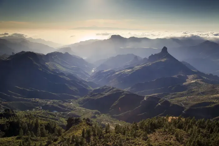 Framed Print : Canary Islands, Gran Canaria, Central Mountains, View of West Gran Canaria from Roque Framed Print : Canary Islands, Gran Canaria, Central Mountains, View of West Gran Canaria from Roque