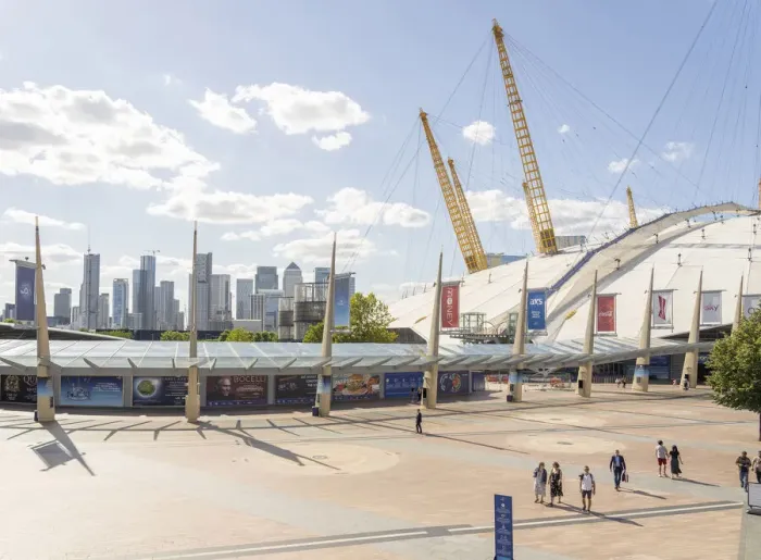 Framed Print : Canary Wharf and the Millenium Dome, Greenwich Peninsula, London, England, UK Framed Print : Canary Wharf and the Millenium Dome, Greenwich Peninsula, London, England, UK