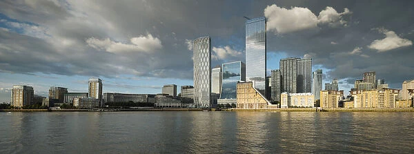Canary Wharf and River Thames, London, England, UK