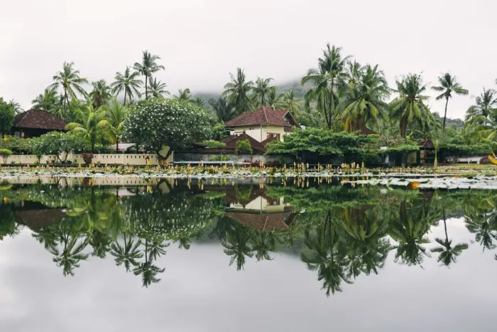 Framed Print : Candidasa, Karangasem, Bali, Indonesia. Perfect reflections on the lotus lagoon Framed Print : Candidasa, Karangasem, Bali, Indonesia. Perfect reflections on the lotus lagoon