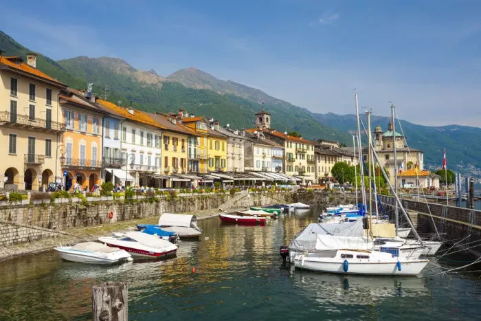 Framed Print : Cannobios picturesque harbourside, Cannobio, Lake Maggiore, Piedmont, Italy Framed Print : Cannobios picturesque harbourside, Cannobio, Lake Maggiore, Piedmont, Italy